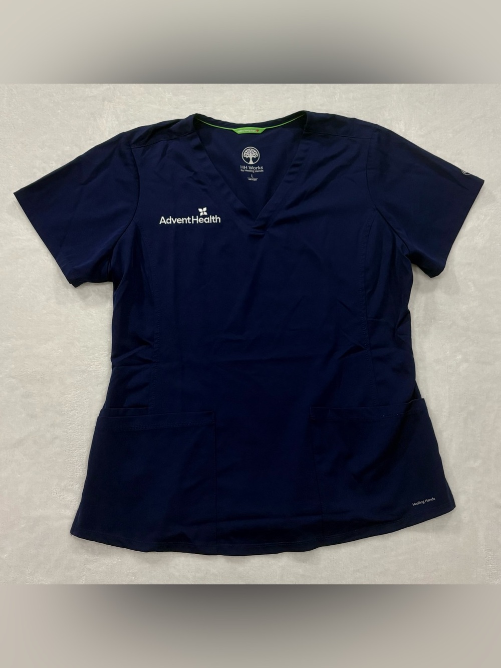 AdventHealth HH Works by Healing Hands Navy Blue Nursing Scrub Top Womens Size L